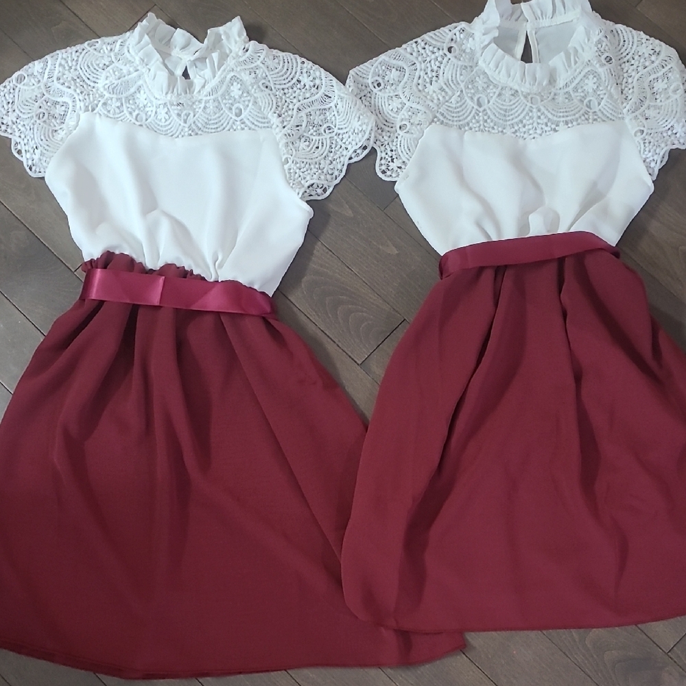 Elegant White and Red Lace Dress